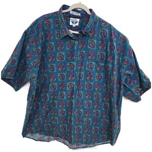 Dockers Levi's Shirt Mens 2XL Green Paisley Short Sleeve Button Front Made‎ USA